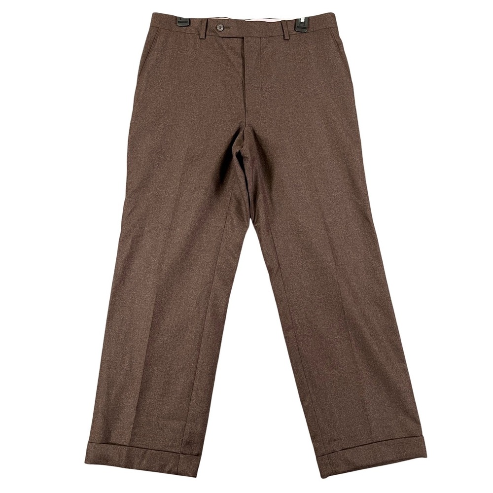 Samuelsohn Dress Pants Mens 34x28 Brown Loro Piana Wool Cuffed Performance
